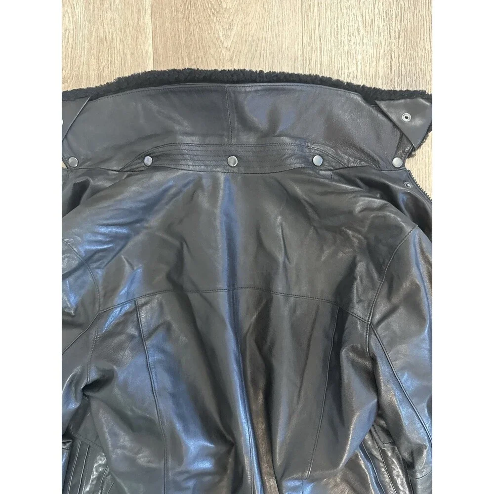 BLK DNM x GAP Mens Medium Black Leather Jacket Detachable Hood Rare (damage)